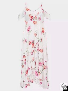 torrid White Maxi Dress with Pink & Green Floral Print